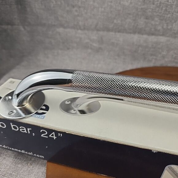 Drive Silver Chrome Knurled Steel Wall Grab Bar 24" L 12124-3 New Open Box - Picture 3 of 5